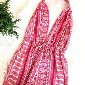 Long Pink White Pretty Maxi Halter Boho Backless